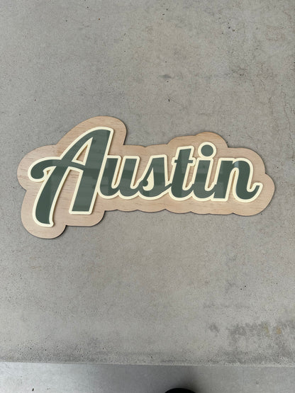 Wood and Acrylic Custom Name Retro Font Wall Sign