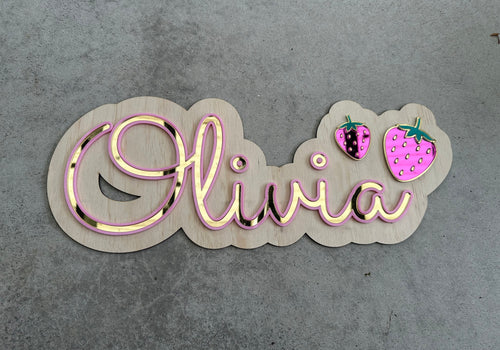 Personalised Strawberry Kids Wall Sign – Timber & Acrylic