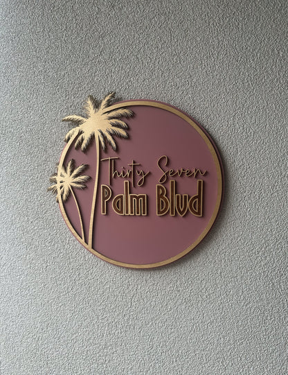 Custom Palm Tree Round Address Sign