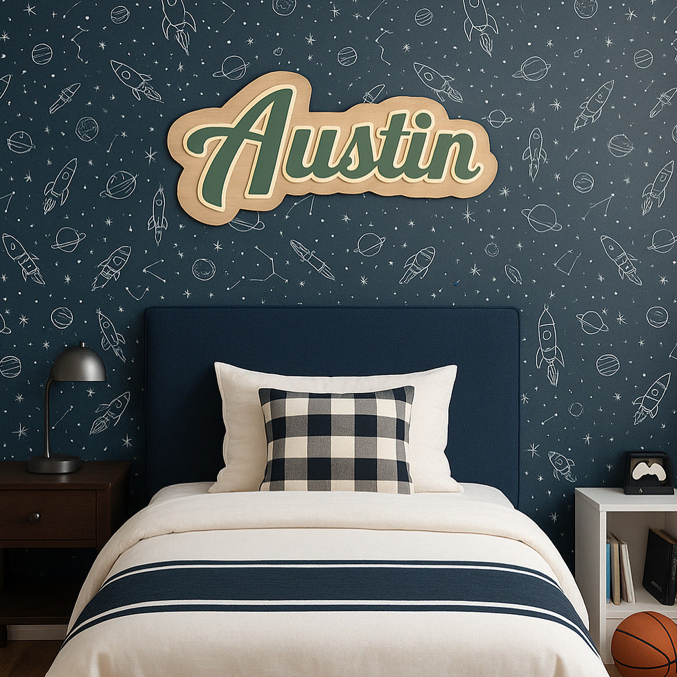 Wood and Acrylic Custom Name Retro Font Wall Sign