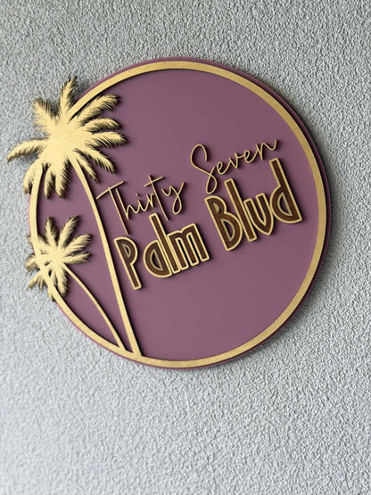 Custom Palm Tree Round Address Sign